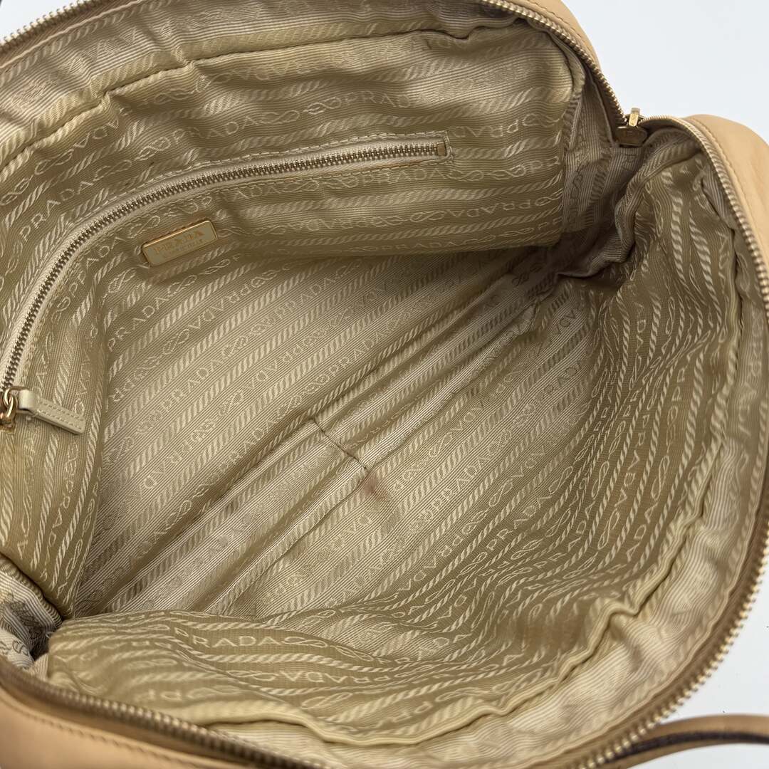 Prada Grommet Bauletto Beige Shoulder Bag