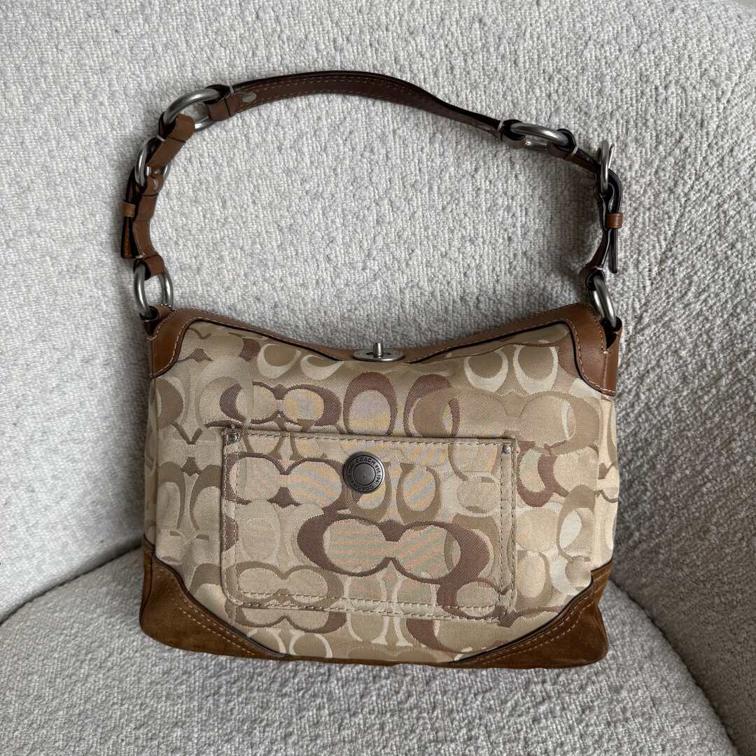 Coach Signature Suede Brown Shoulder Bag