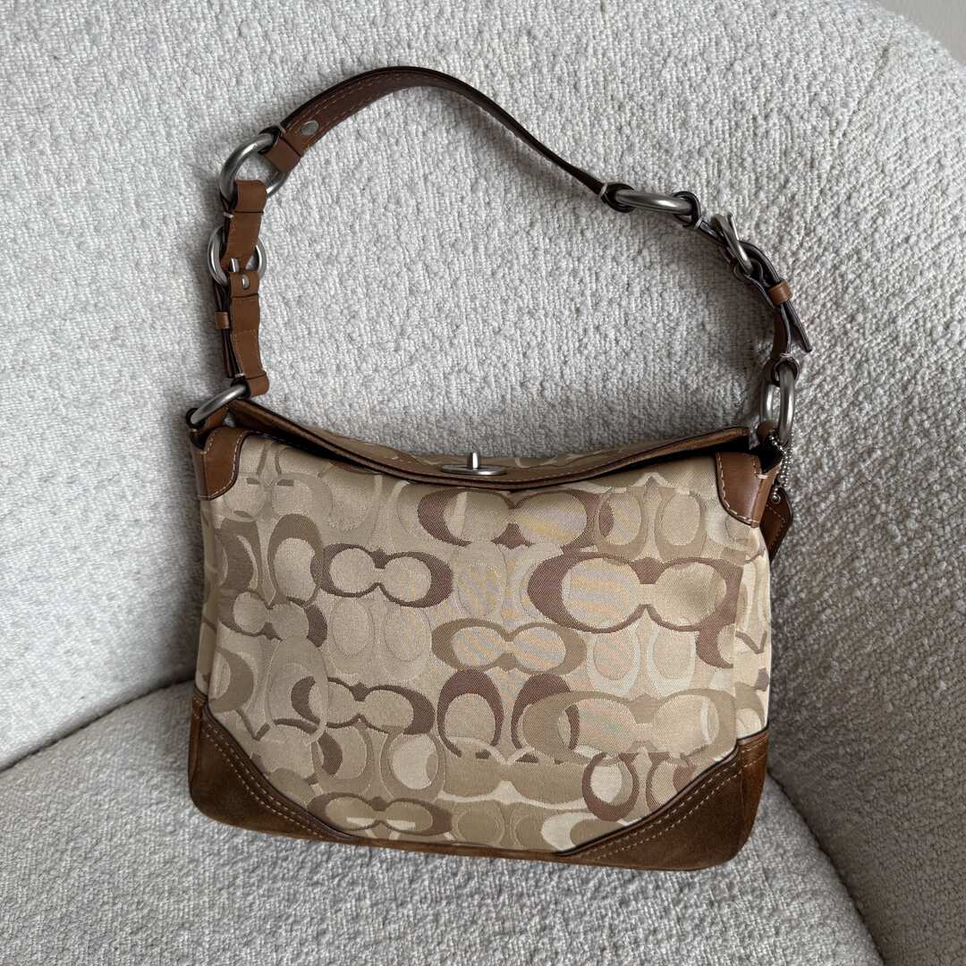 Coach Signature Suede Brown Shoulder Bag