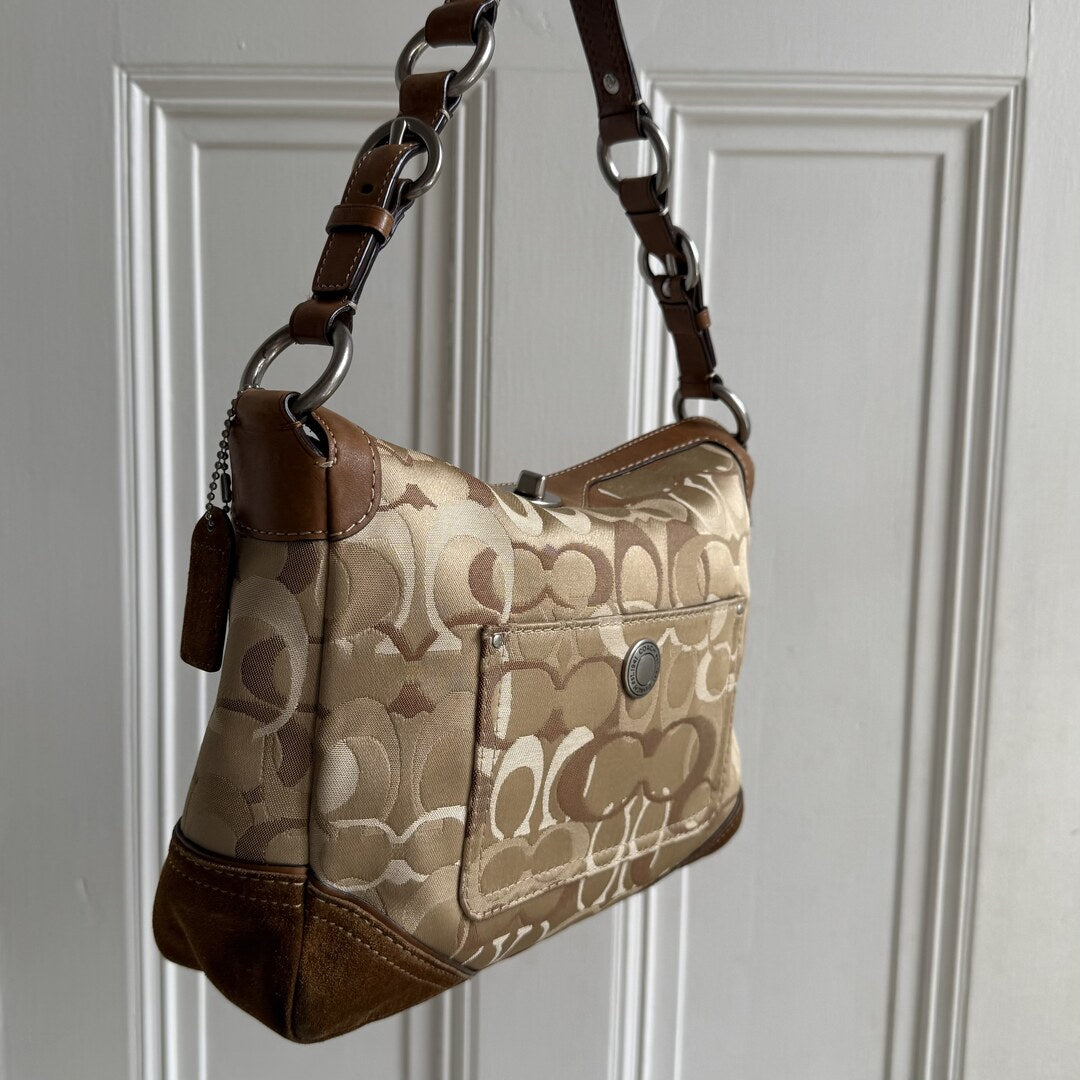 Coach Signature Suede Brown Shoulder Bag