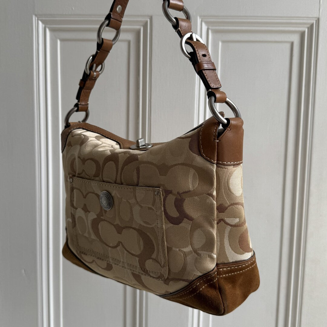 Coach Signature Suede Brown Shoulder Bag