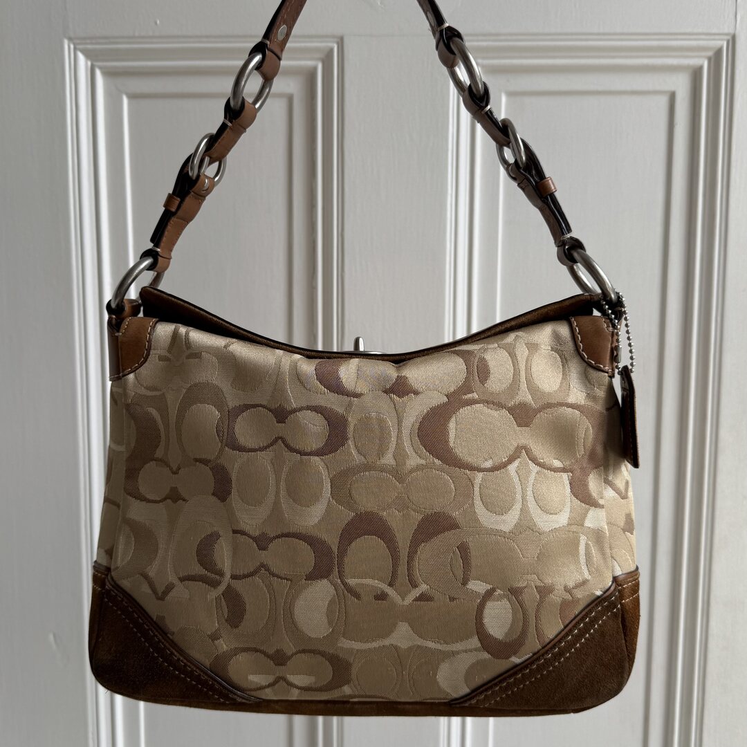 Coach Signature Suede Brown Shoulder Bag