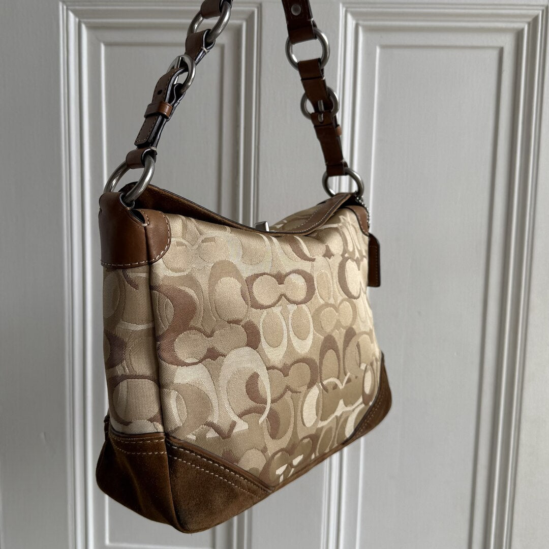 Coach Signature Suede Brown Shoulder Bag