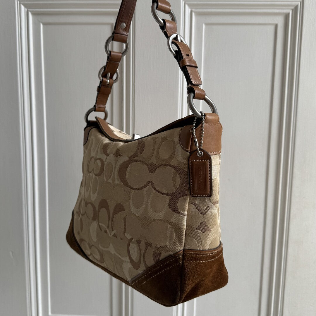 Coach Signature Suede Brown Shoulder Bag