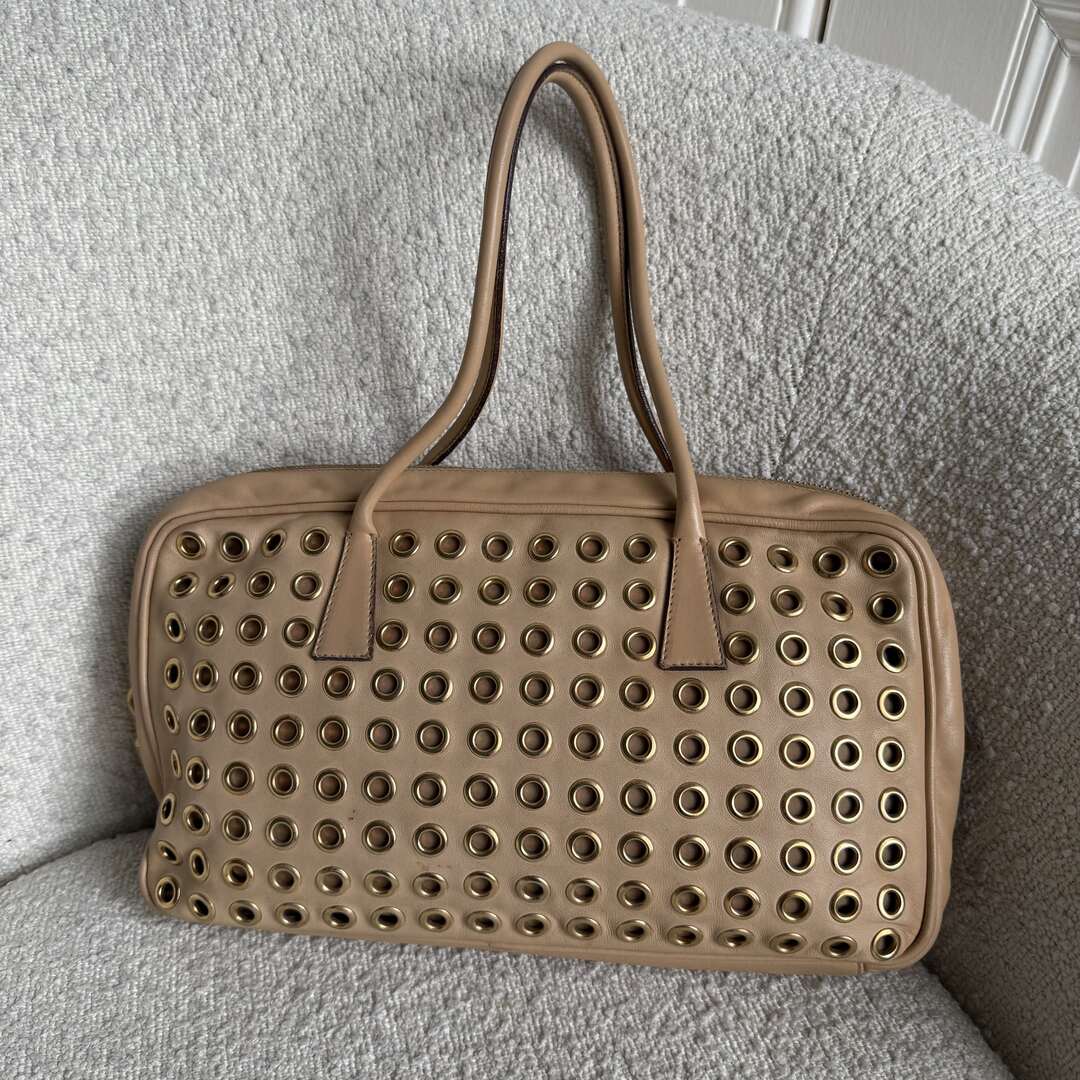 Prada Grommet Bauletto Beige Shoulder Bag
