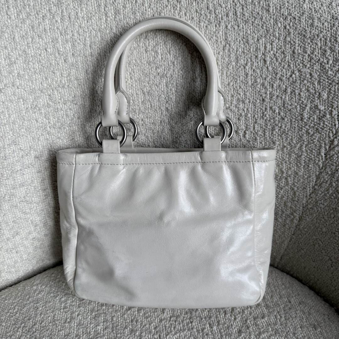 2021 Miu Miu Mini Shine Leather White Tote Bag