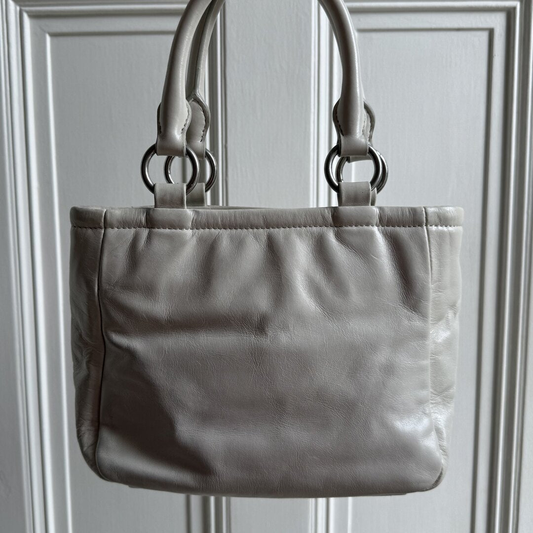 2021 Miu Miu Mini Shine Leather White Tote Bag