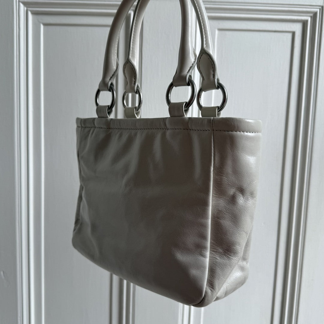 2021 Miu Miu Mini Shine Leather White Tote Bag