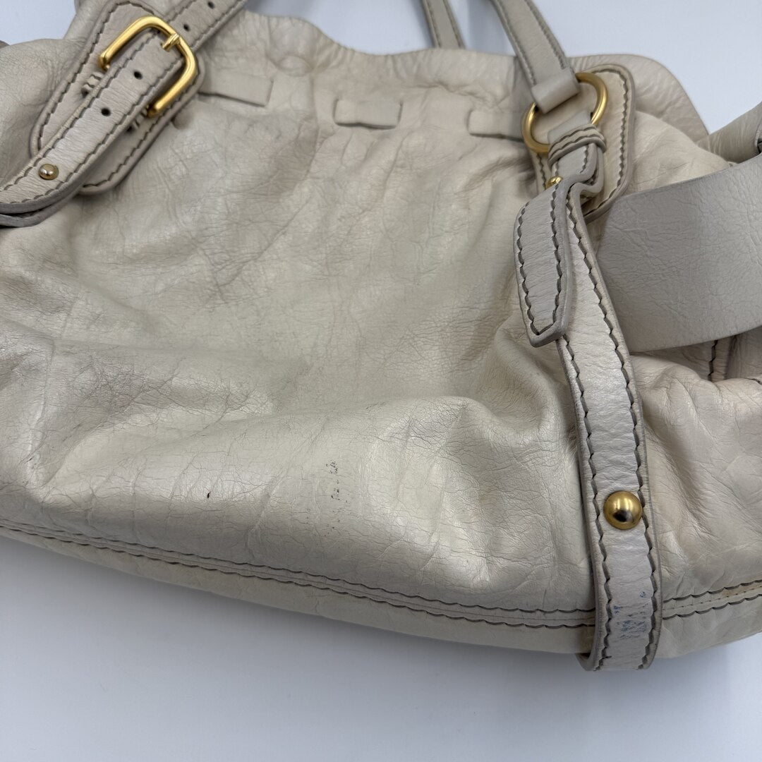 Miu Miu Vitello Leather White Tote Bag
