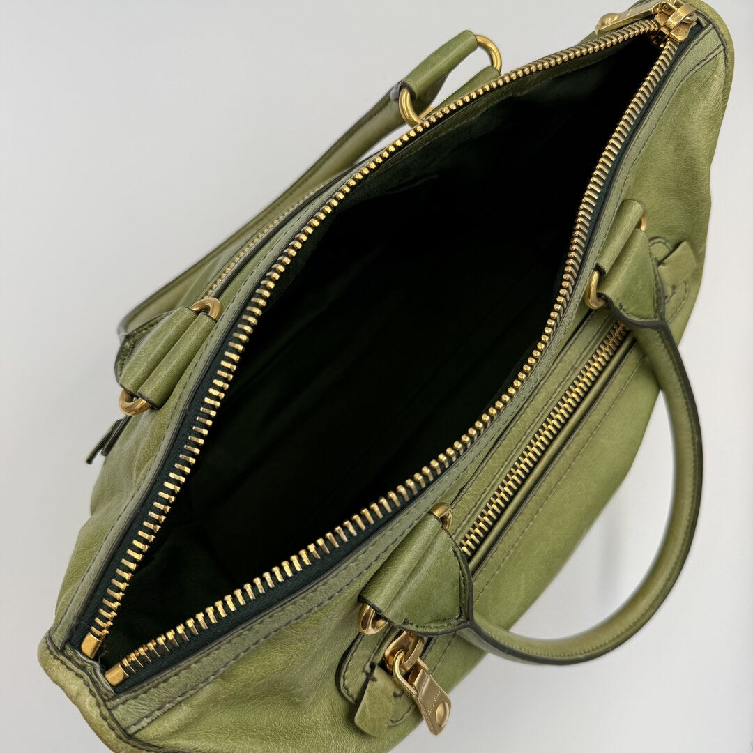 Miu Miu Vitello Shine Green Leather Handbag