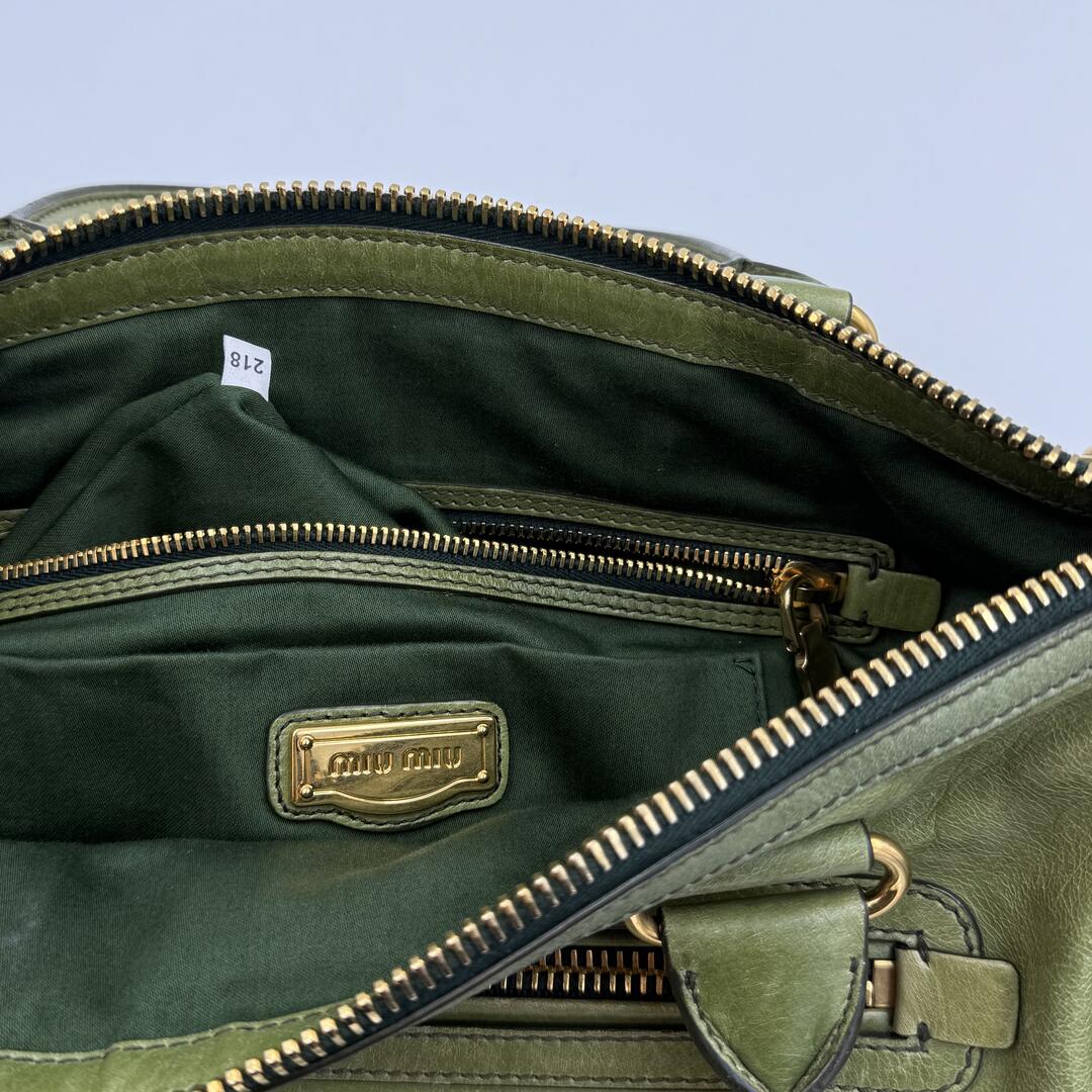 Miu Miu Vitello Shine Green Leather Handbag