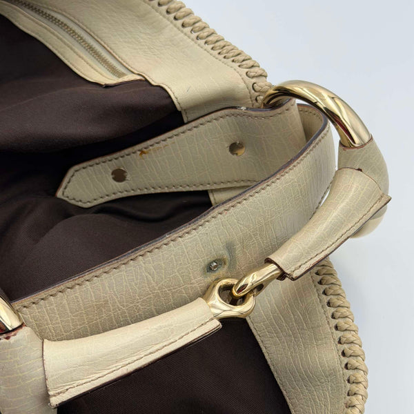 RARE Gucci GG Canvas Horsebit Large Hobo White Shoulder Bag