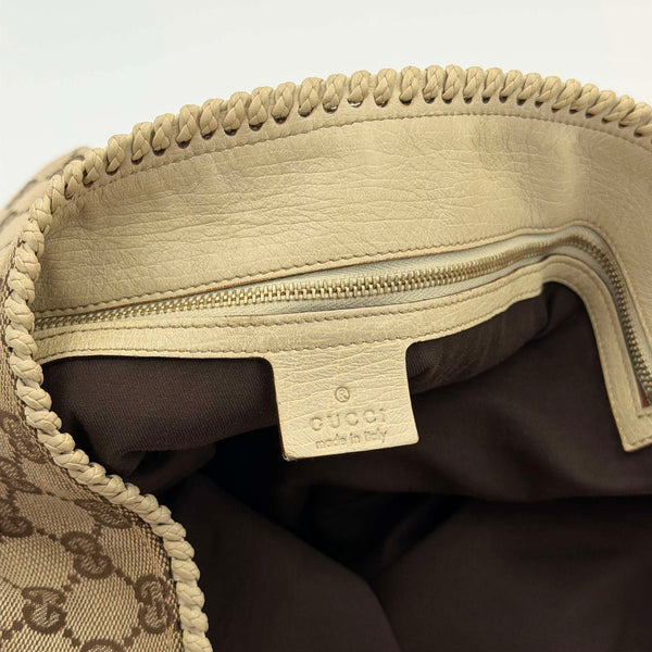 RARE Gucci GG Canvas Horsebit Large Hobo White Shoulder Bag