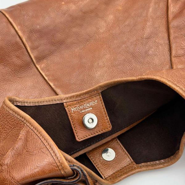 2000s YSL Mombasa Leather Brown Large Shoulder Bag