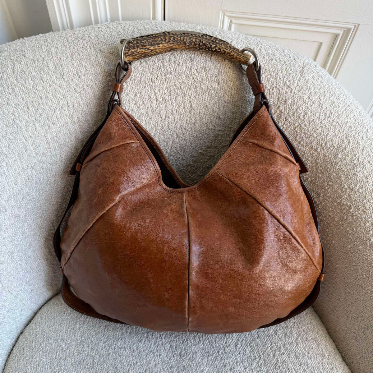 2000s YSL Mombasa Leather Brown Large Shoulder Bag