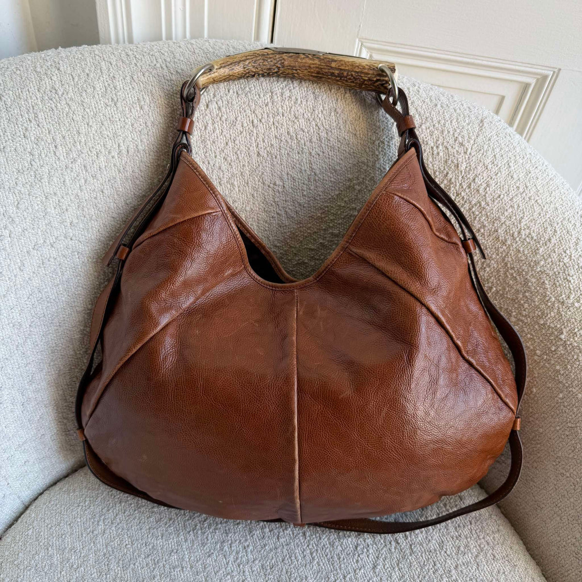 2000s YSL Mombasa Leather Brown Large Shoulder Bag