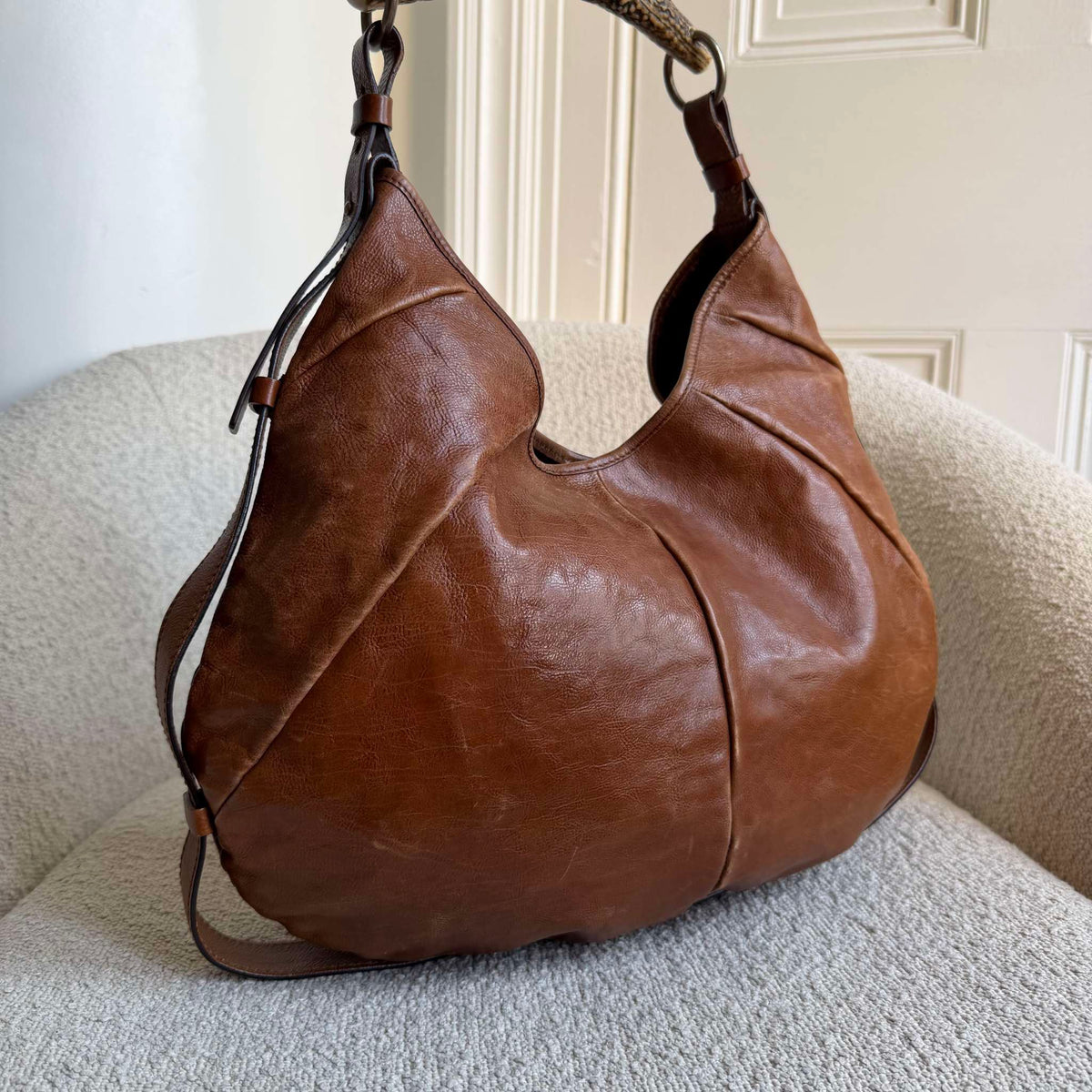 2000s YSL Mombasa Leather Brown Large Shoulder Bag