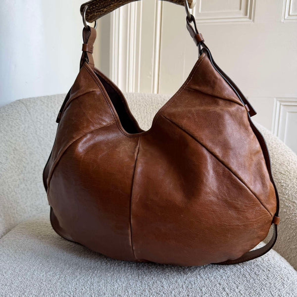 2000s YSL Mombasa Leather Brown Large Shoulder Bag