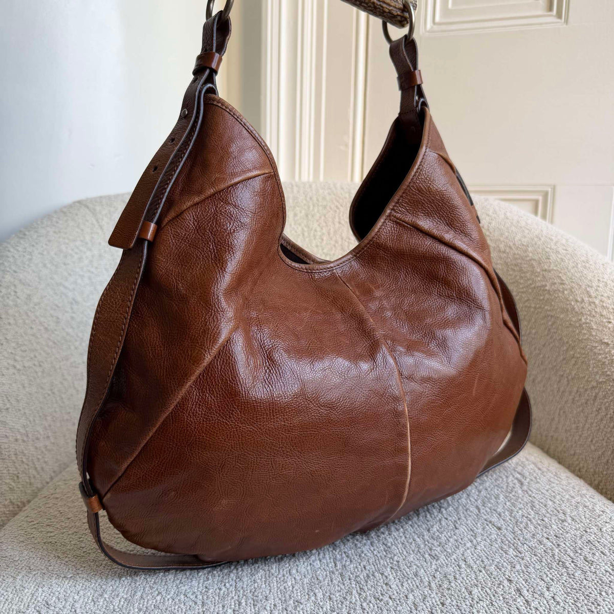 2000s YSL Mombasa Leather Brown Large Shoulder Bag