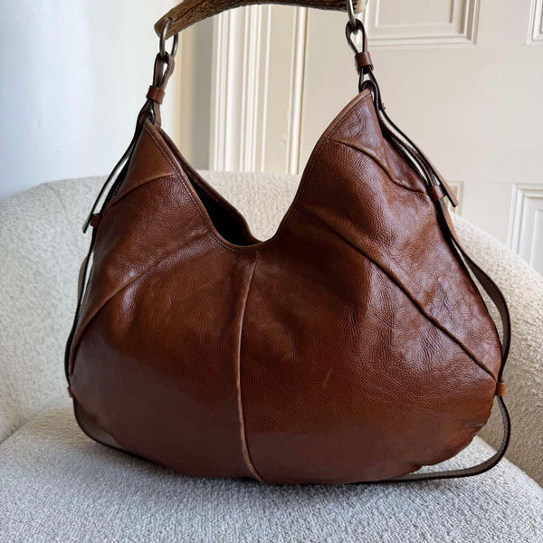 2000s YSL Mombasa Leather Brown Large Shoulder Bag