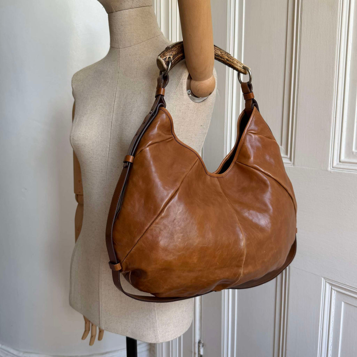 2000s YSL Mombasa Leather Brown Large Shoulder Bag