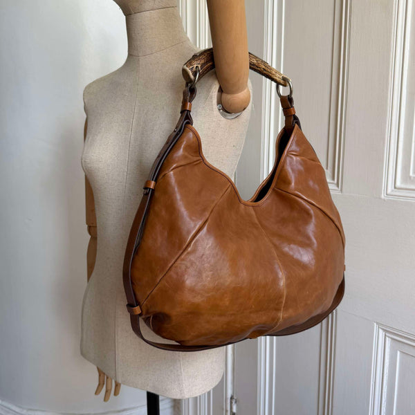2000s YSL Mombasa Leather Brown Large Shoulder Bag