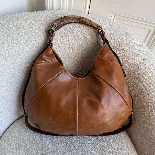 2000s YSL Mombasa Leather Brown Large Shoulder Bag