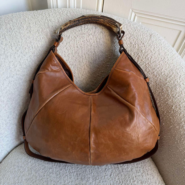 2000s YSL Mombasa Leather Brown Large Shoulder Bag