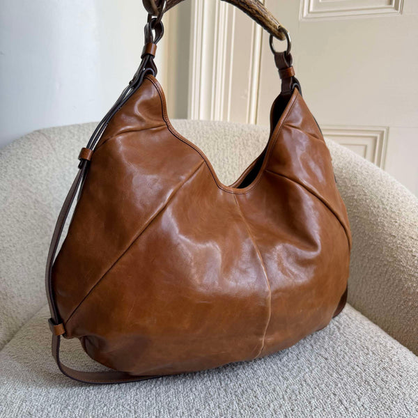 2000s YSL Mombasa Leather Brown Large Shoulder Bag