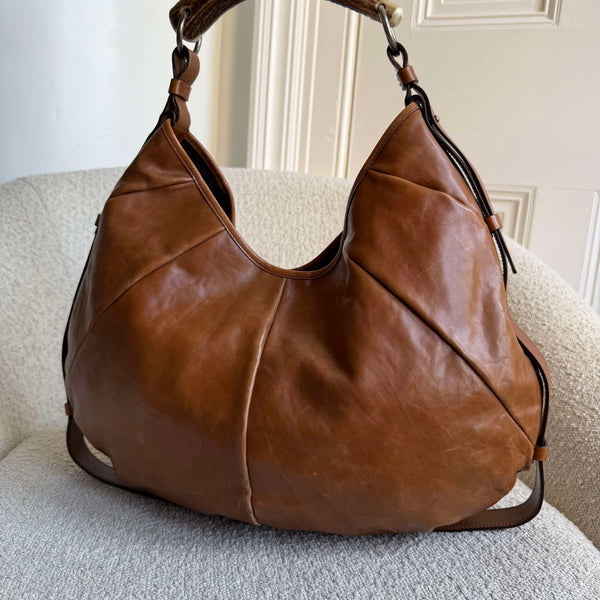 2000s YSL Mombasa Leather Brown Large Shoulder Bag
