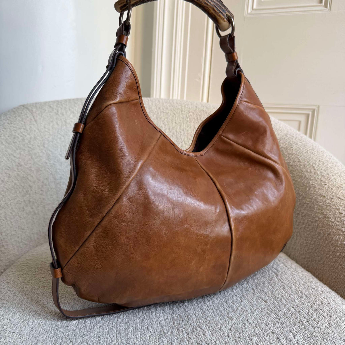 2000s YSL Mombasa Leather Brown Large Shoulder Bag
