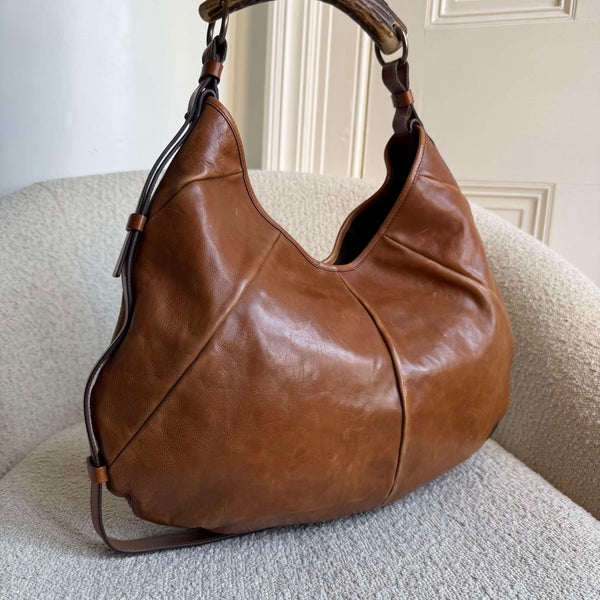 2000s YSL Mombasa Leather Brown Large Shoulder Bag