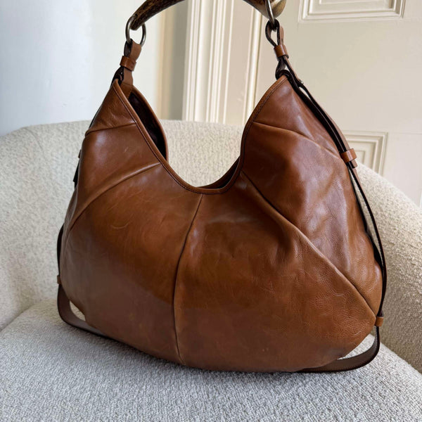 2000s YSL Mombasa Leather Brown Large Shoulder Bag