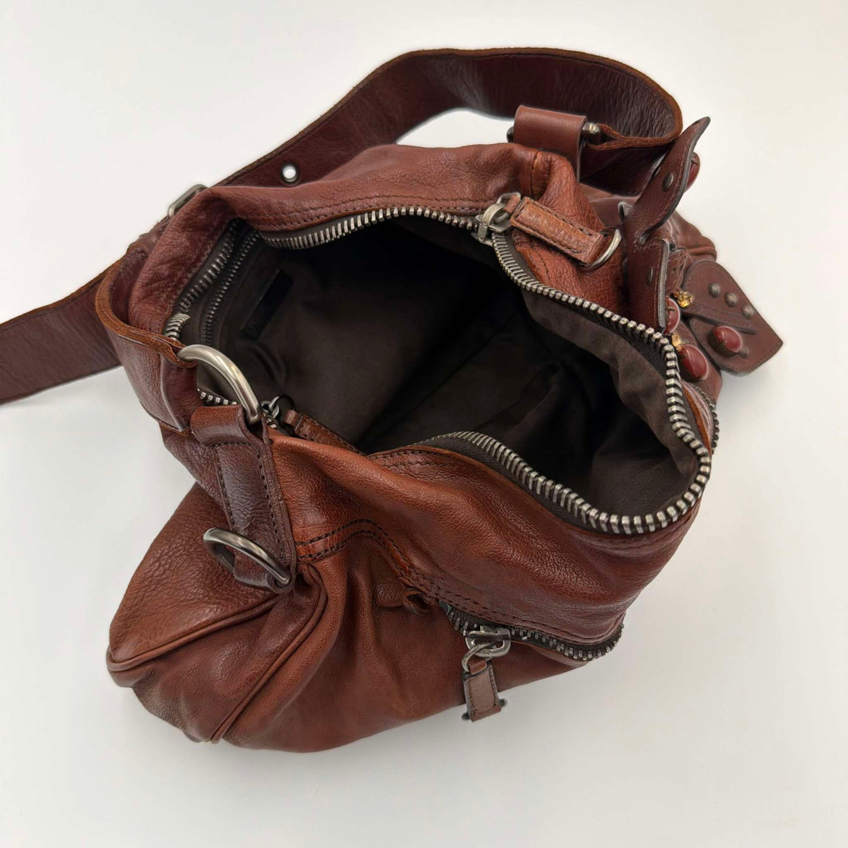Archive Miu Miu Leather Flower Brown Shoulder Bag