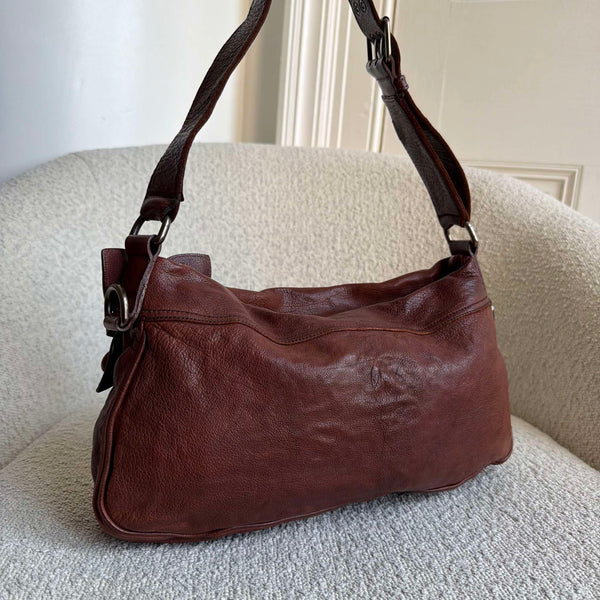Archive Miu Miu Leather Flower Brown Shoulder Bag