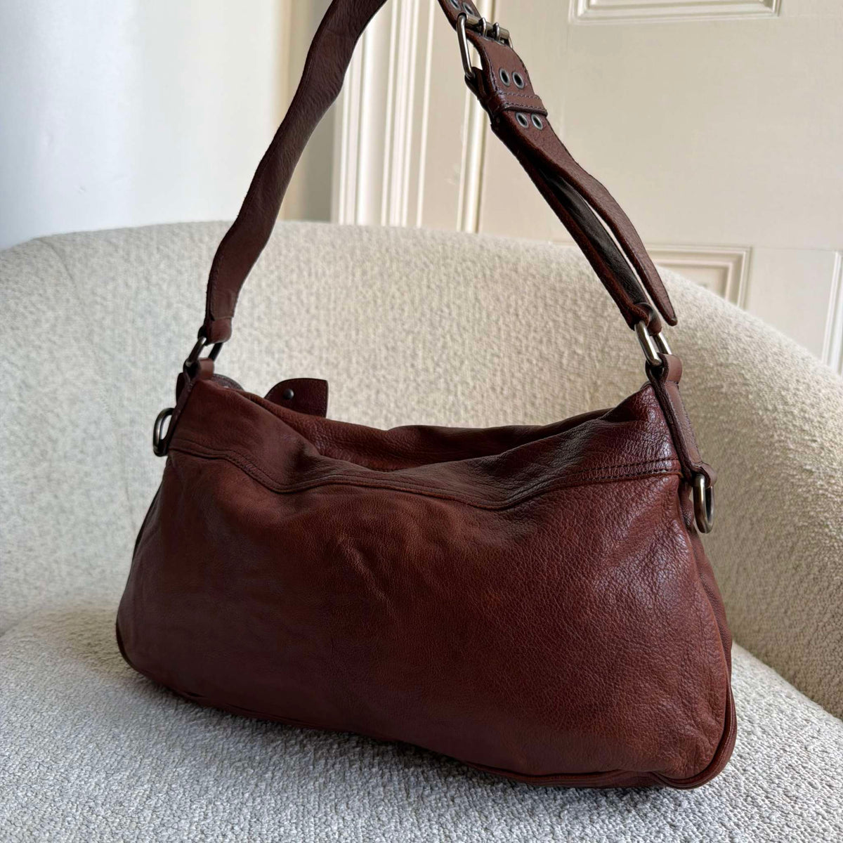 Archive Miu Miu Leather Flower Brown Shoulder Bag