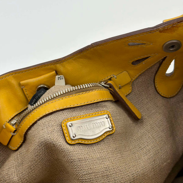 RARE Miu Miu Flower Hobo Leather Yellow Shoulder Bag