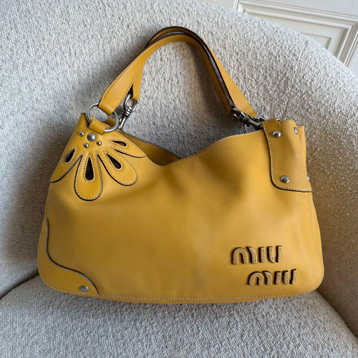 RARE Miu Miu Flower Hobo Leather Yellow Shoulder Bag