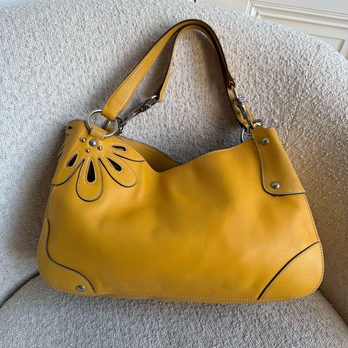 RARE Miu Miu Flower Hobo Leather Yellow Shoulder Bag