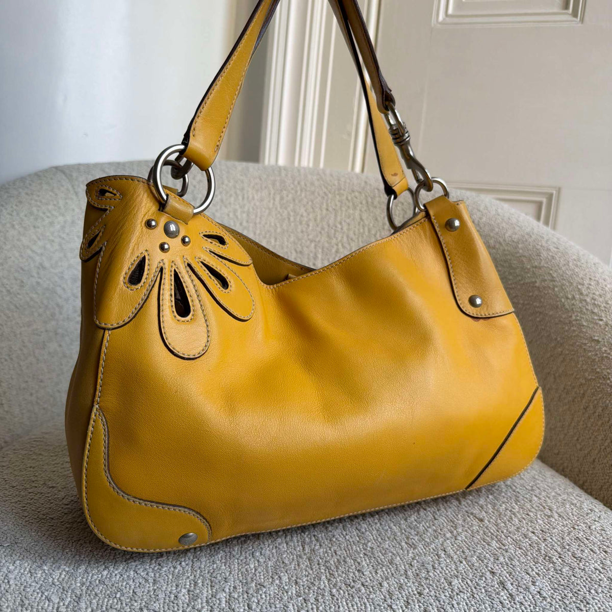 RARE Miu Miu Flower Hobo Leather Yellow Shoulder Bag