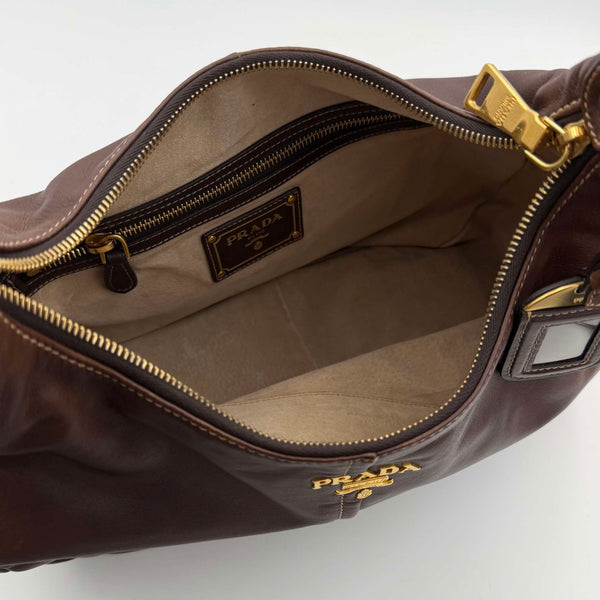 Prada Vitello Daino Brown Leather Shoulder Bag