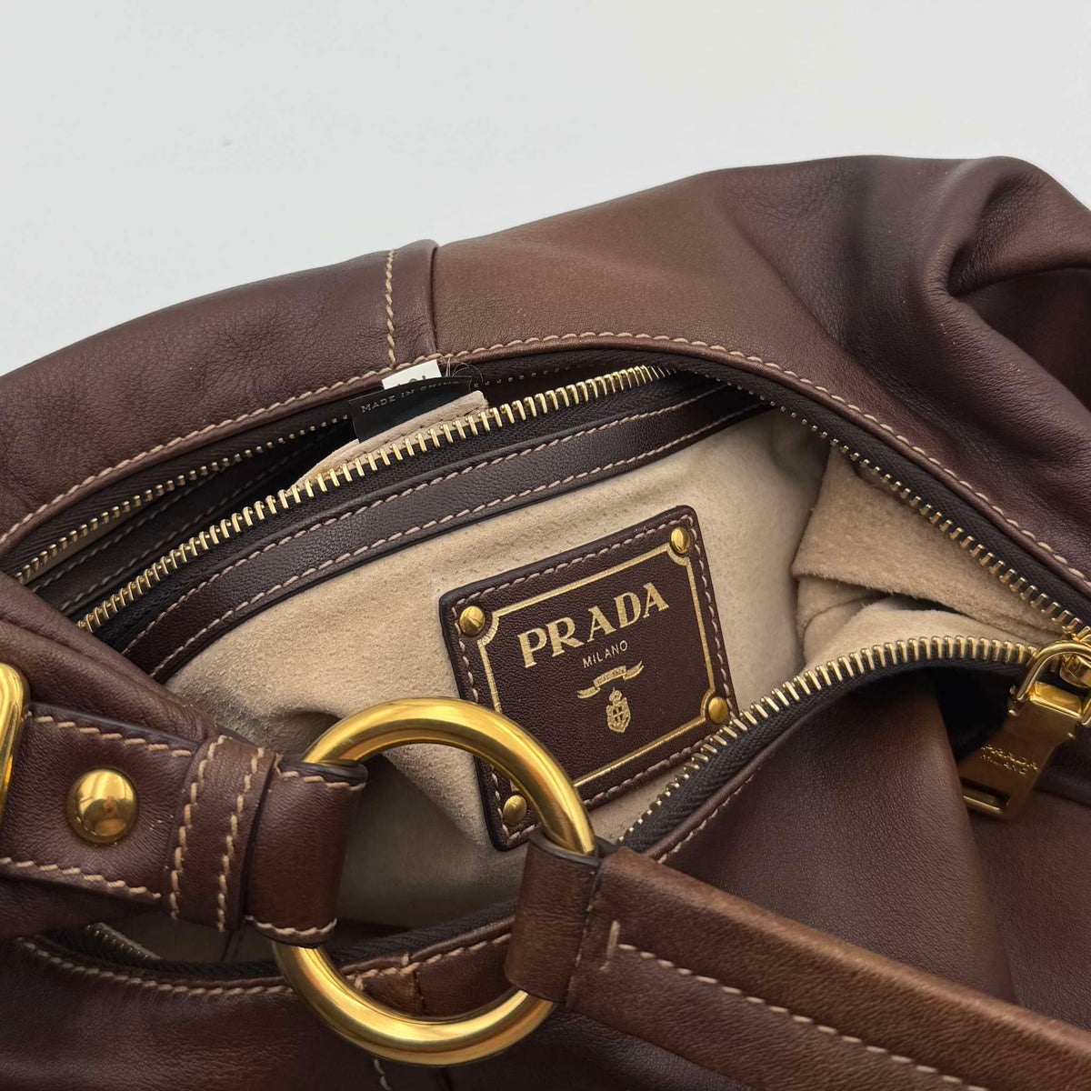 Prada Vitello Daino Brown Leather Shoulder Bag