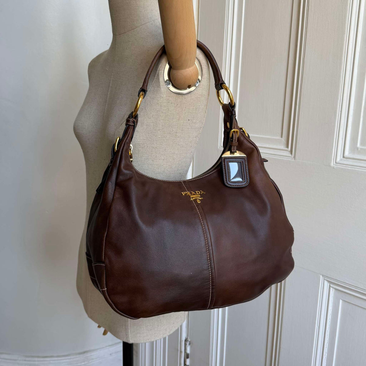 Prada Vitello Daino Brown Leather Shoulder Bag