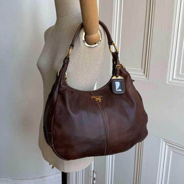 Prada Vitello Daino Brown Leather Shoulder Bag