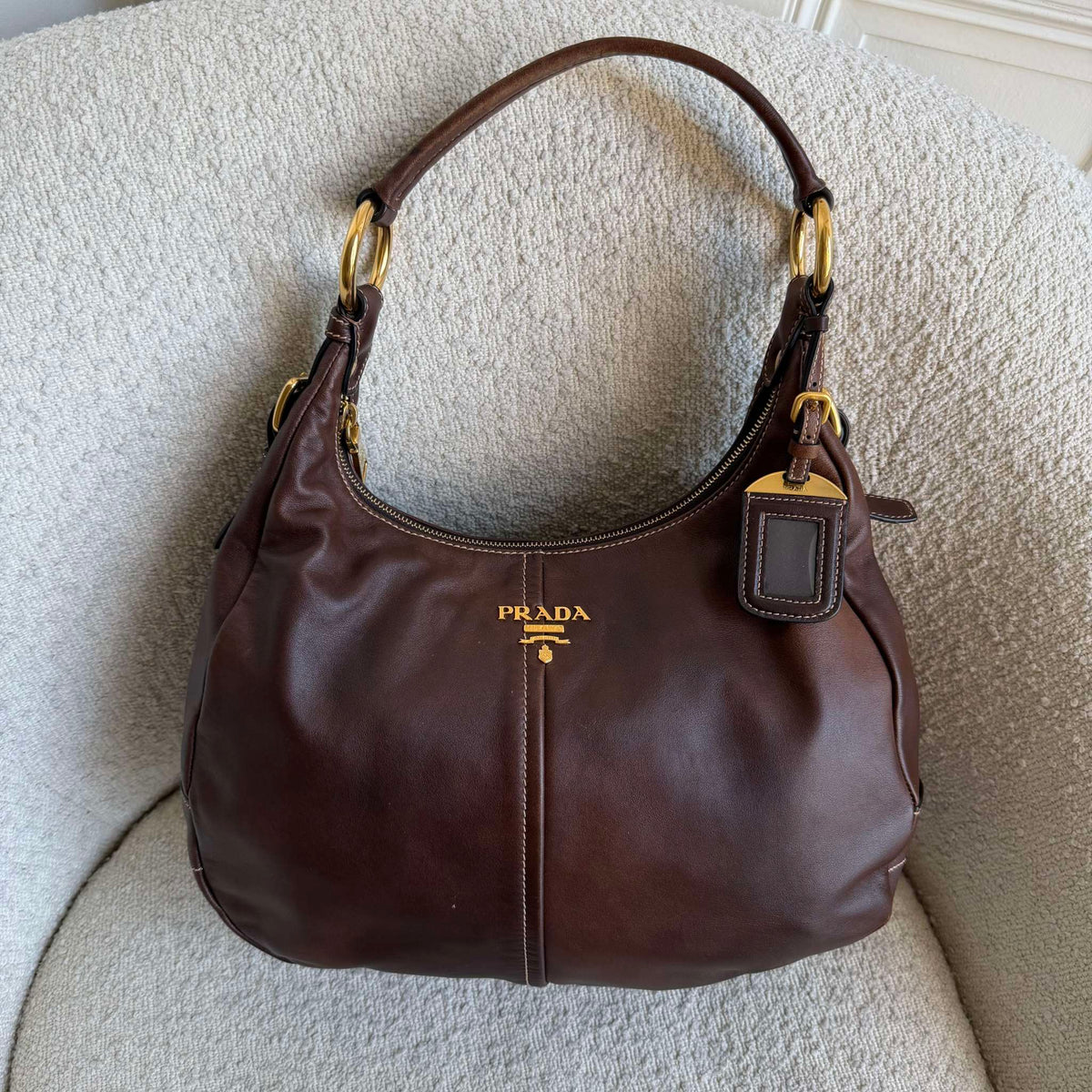 Prada Vitello Daino Brown Leather Shoulder Bag