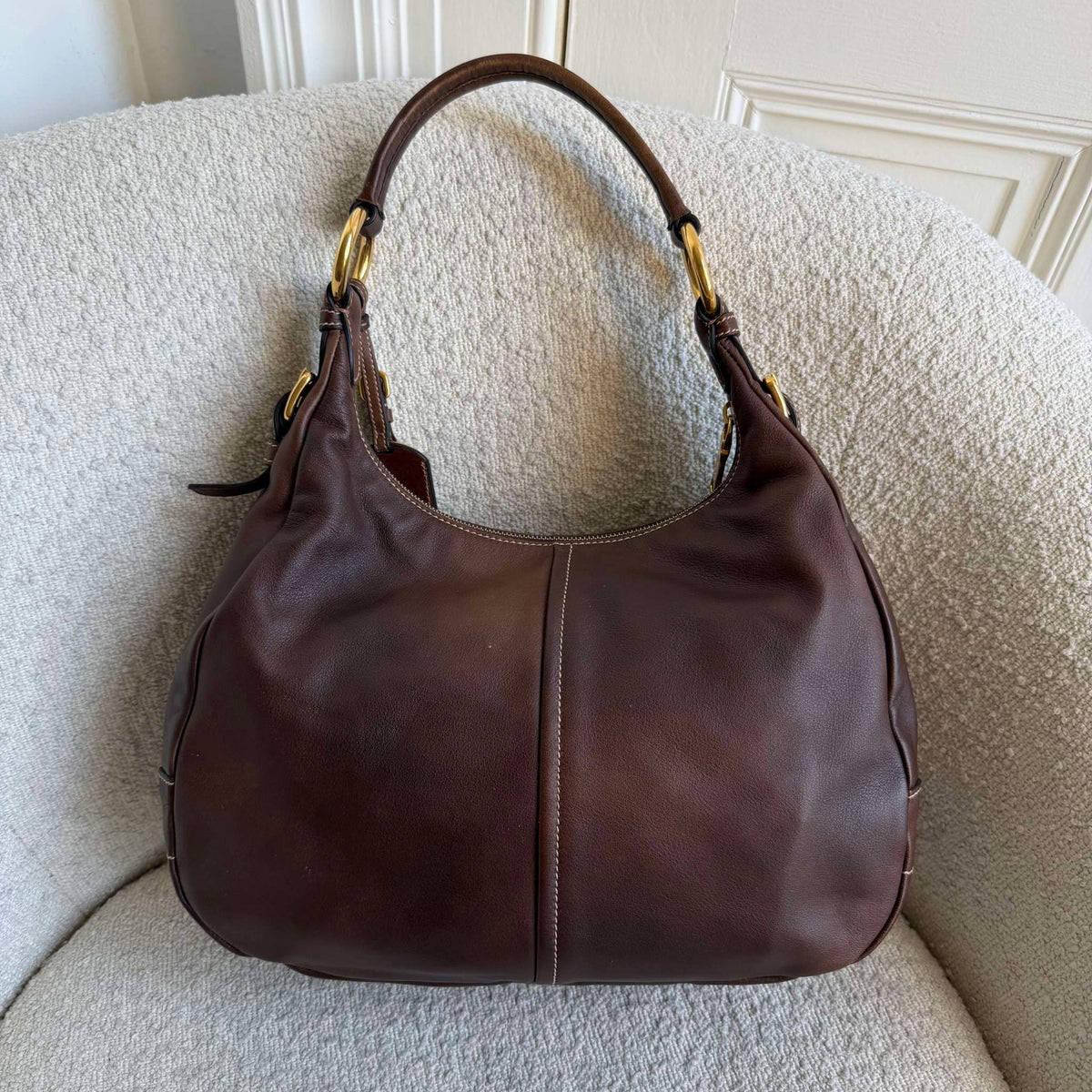 Prada Vitello Daino Brown Leather Shoulder Bag