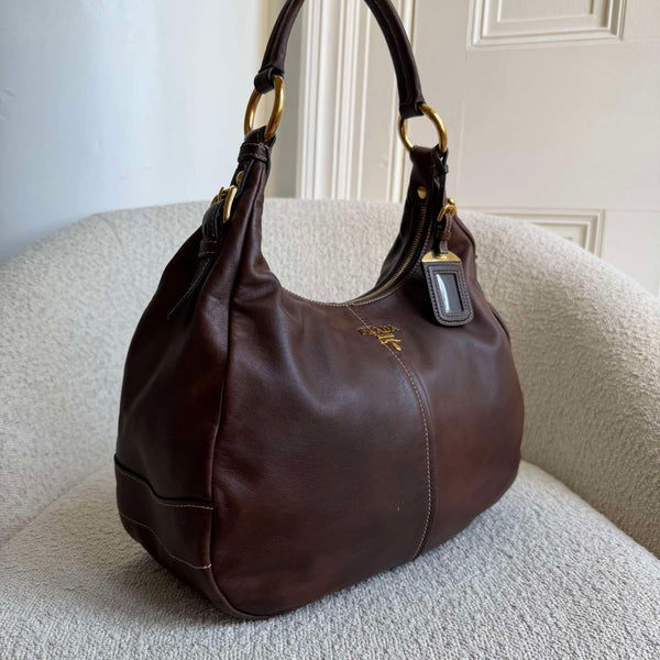 Prada Vitello Daino Brown Leather Shoulder Bag