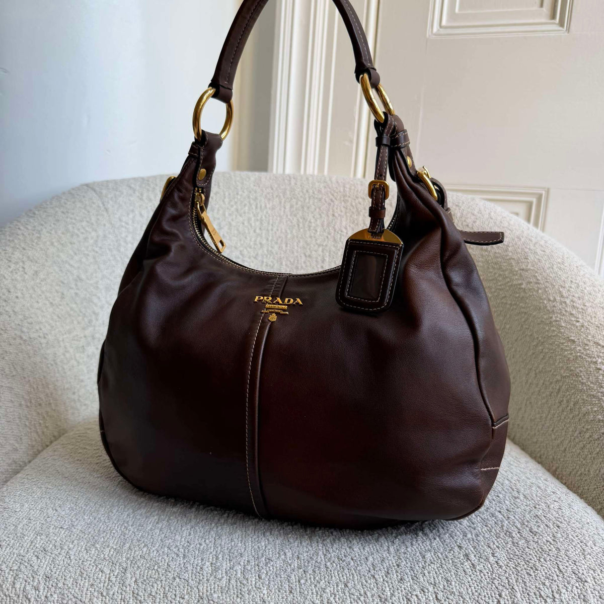 Prada Vitello Daino Brown Leather Shoulder Bag