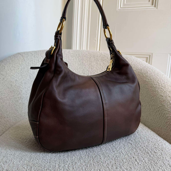 Prada Vitello Daino Brown Leather Shoulder Bag