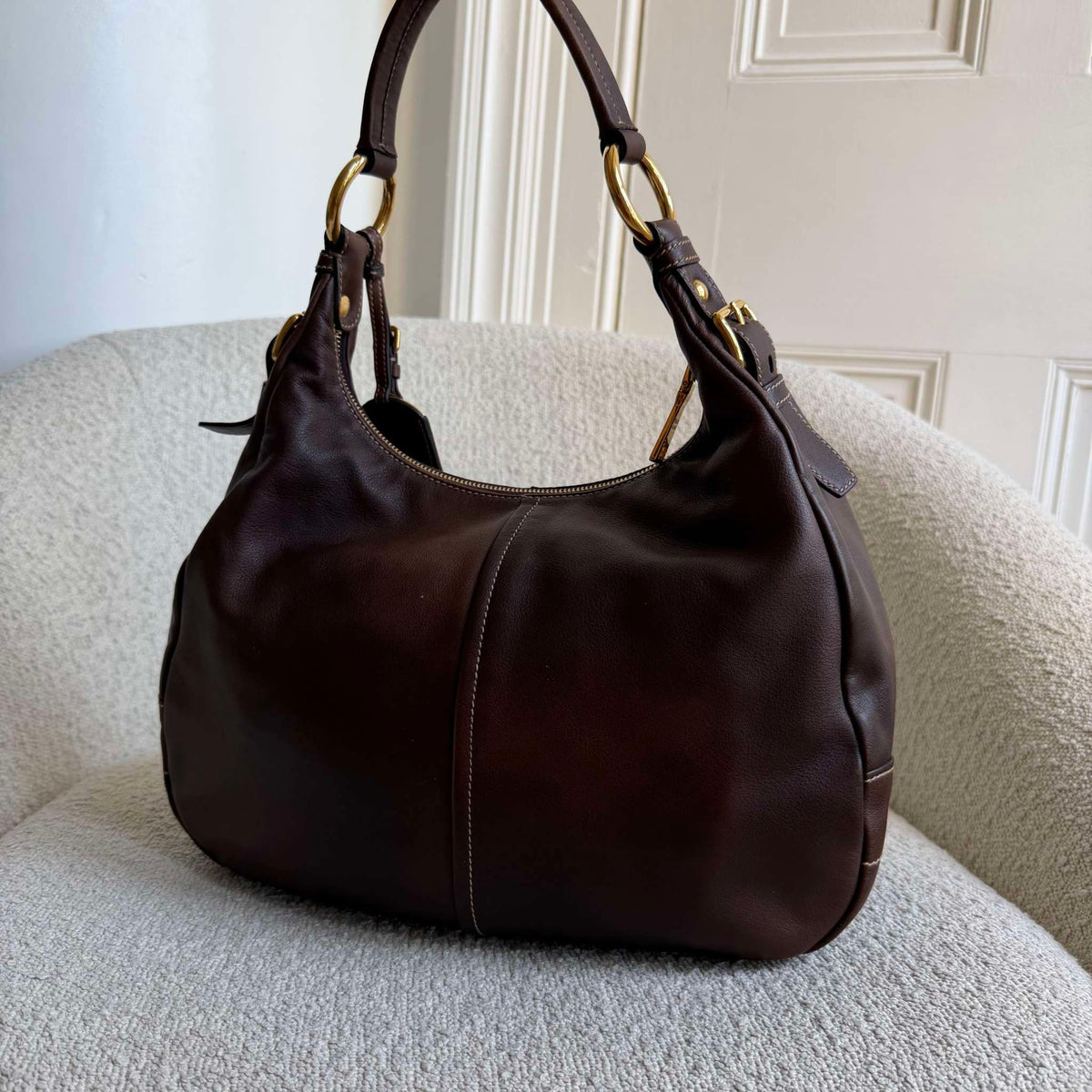Prada Vitello Daino Brown Leather Shoulder Bag